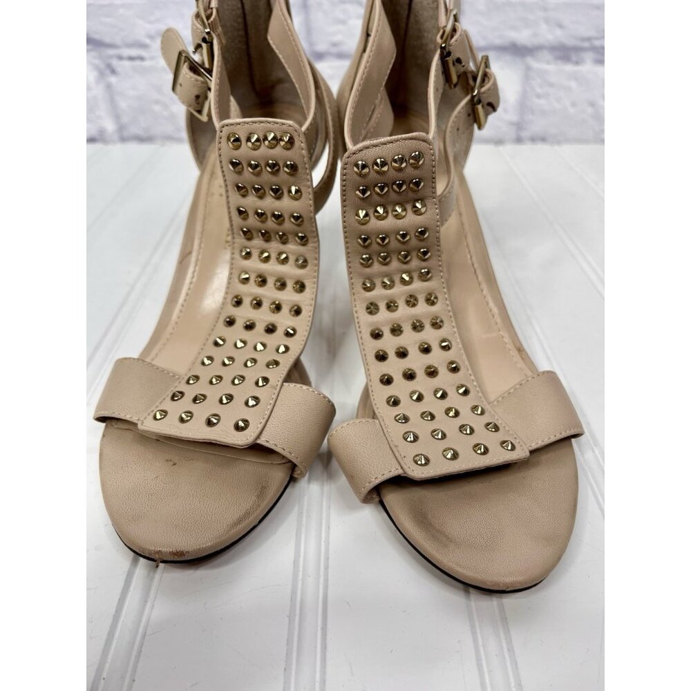 AUDREY BROOKE Women's Tan Leather Studded Buckle Sandal Heels US 6 - Picture 2 of 7